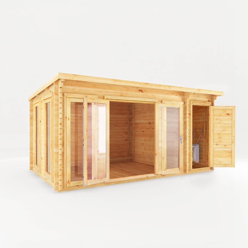 Adley 5.1m x 3m Alpha Pent Log Cabin With Side Shed - 28mm | Sheds.co.uk