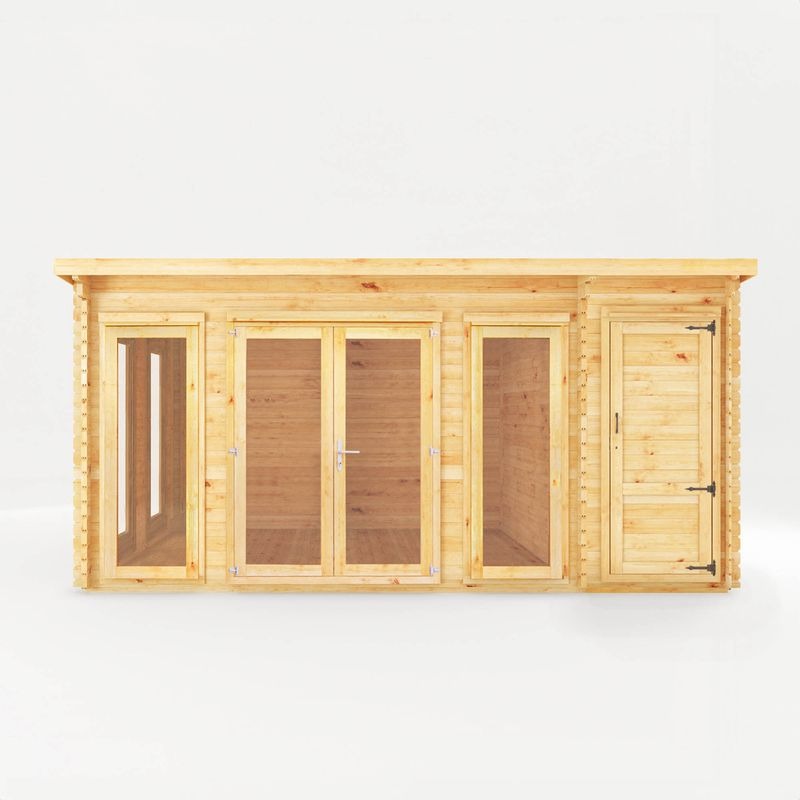 Adley 5.1m x 3m Alpha Pent Log Cabin With Side Shed - 28mm | Sheds.co.uk