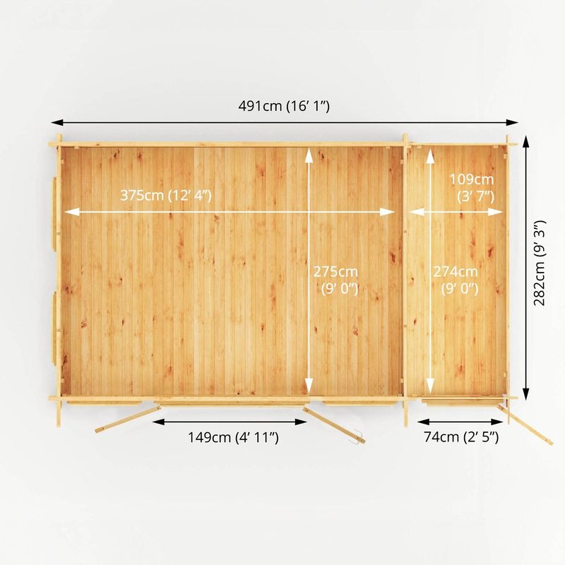 Adley 5.1m x 3m Alpha Pent Log Cabin With Side Shed - 28mm | Sheds.co.uk