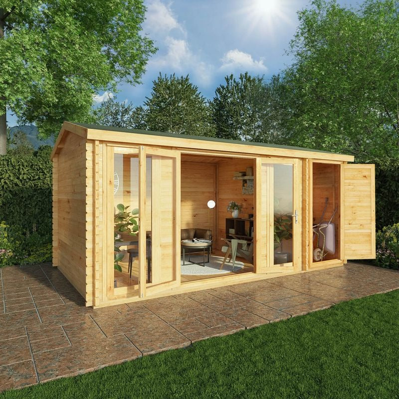 Adley 5.1m x 3m Bravo Home Office Log Cabin With Side Shed - 28mm | Sheds.co.uk