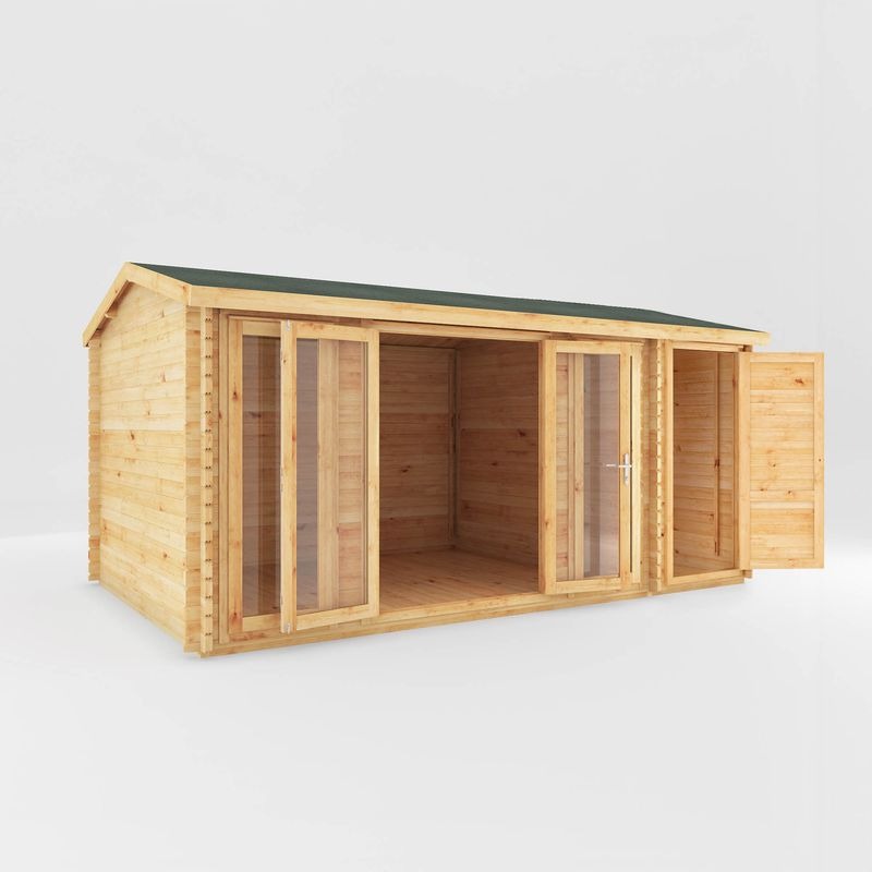 Adley 5.1m x 3m Bravo Home Office Log Cabin With Side Shed - 28mm | Sheds.co.uk