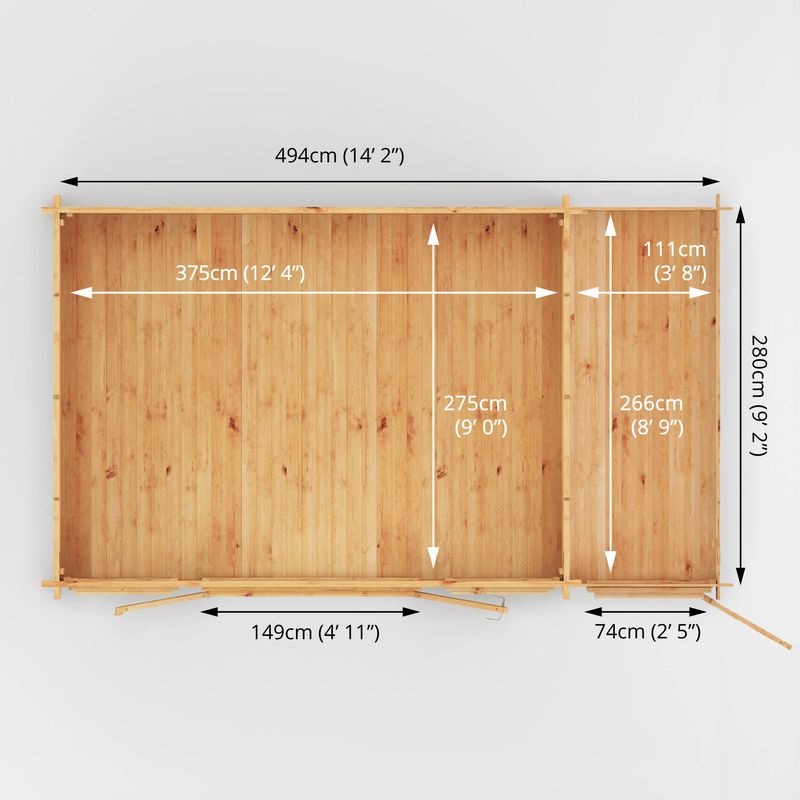Adley 5.1m x 3m Bravo Home Office Log Cabin With Side Shed - 28mm | Sheds.co.uk