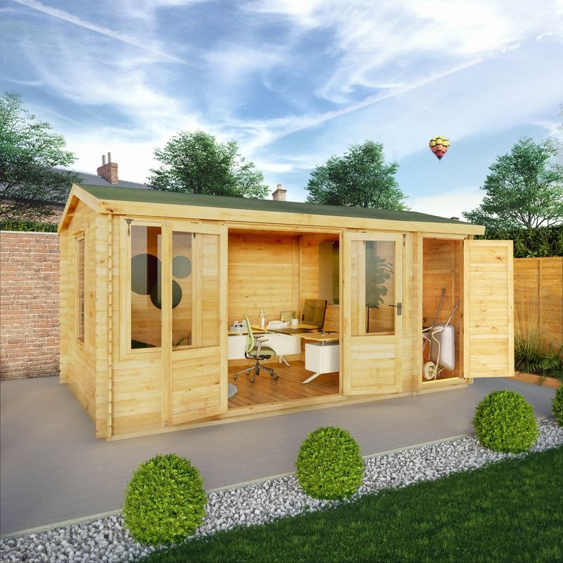 Adley 5.1m x 3m Westmorland Log Cabin With Side Shed - 19mm | Sheds.co.uk