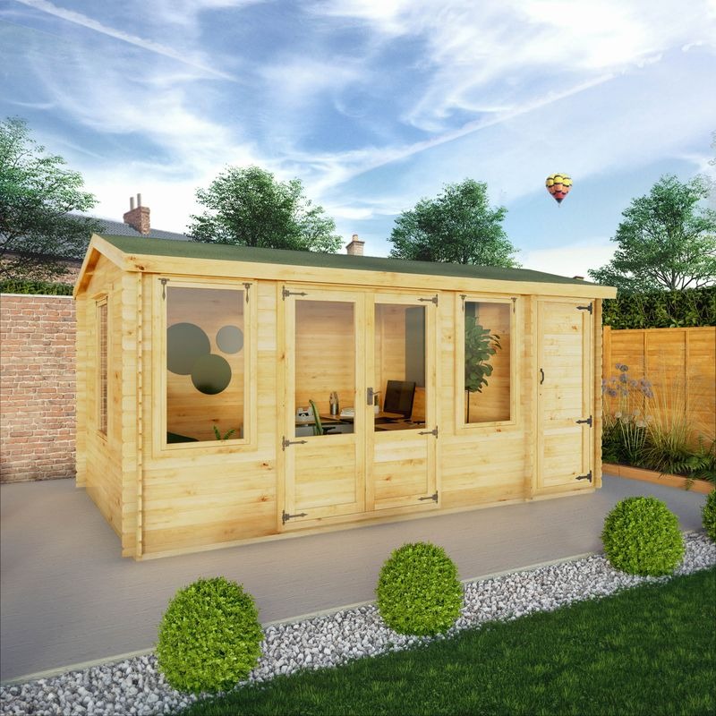 Adley 5.1m x 3m Westmorland Log Cabin With Side Shed - 19mm | Sheds.co.uk