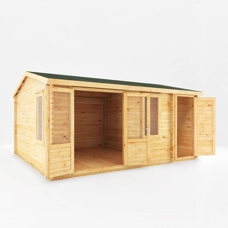 Adley 5.1m x 4m Delta Home Office Log Cabin With Side Shed - 44mm | Sheds.co.uk
