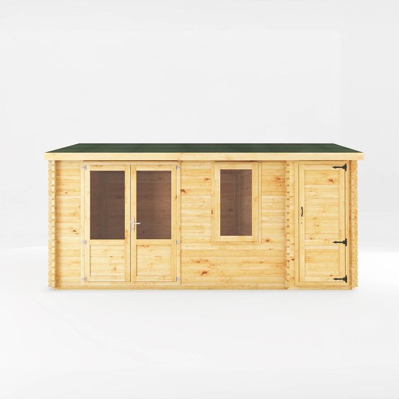 Adley 5.1m x 4m Delta Home Office Log Cabin With Side Shed - 44mm | Sheds.co.uk