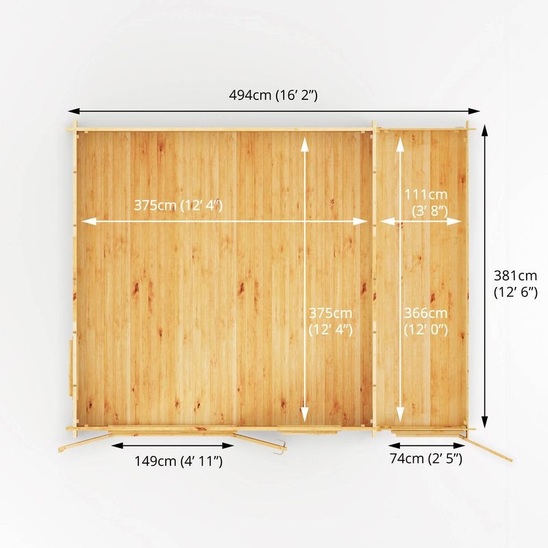 Adley 5.1m x 4m Delta Home Office Log Cabin With Side Shed - 44mm | Sheds.co.uk