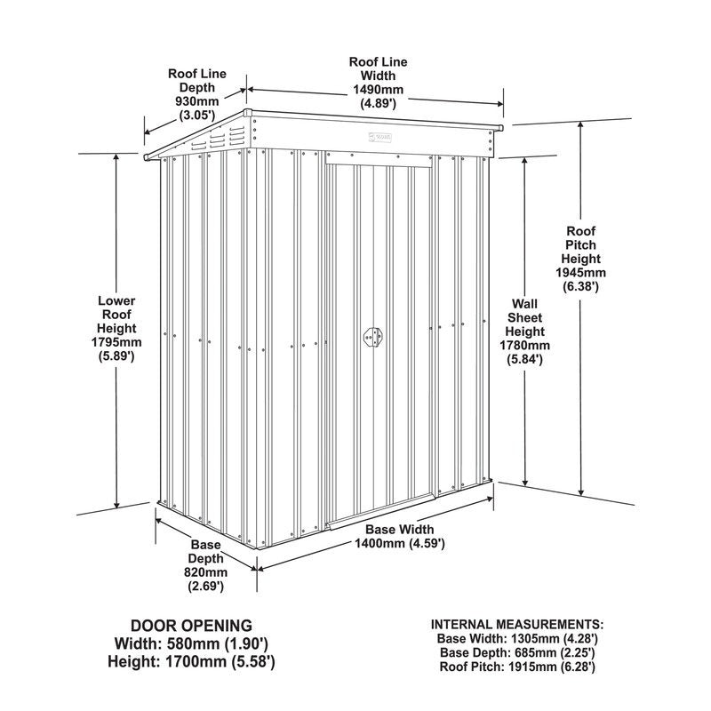 Adley 5' x 3' Pent Metal Shed - Green | Sheds.co.uk