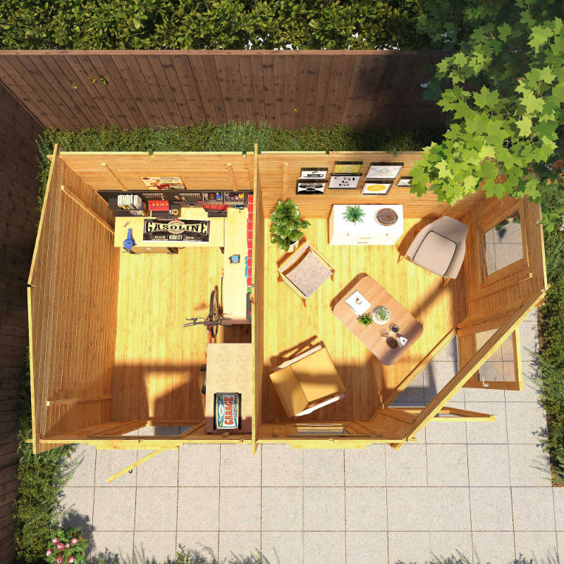 Adley 5m x 3m Dorchester Corner Log Cabin With Side Shed - 28mm | Sheds.co.uk