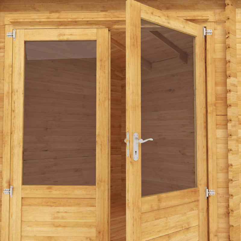 Adley 5m x 3m Dorchester Corner Log Cabin With Side Shed - 28mm | Sheds.co.uk