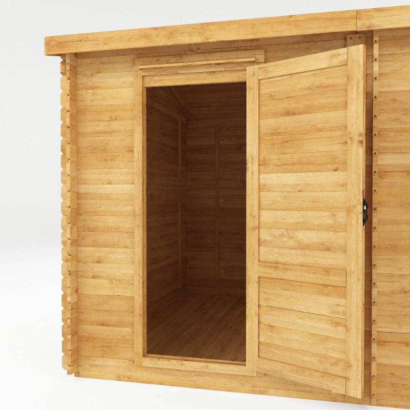 Adley 5m x 3m Dorchester Corner Log Cabin With Side Shed - 28mm | Sheds.co.uk