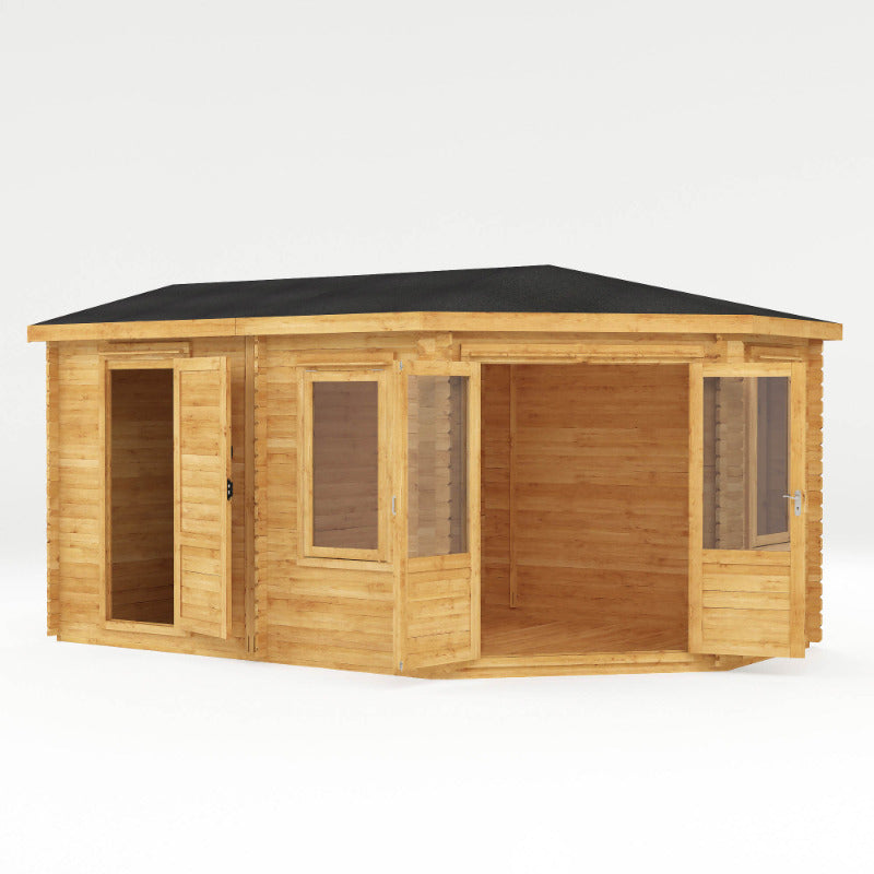 Adley 5m x 3m Dorchester Corner Log Cabin With Side Shed - 28mm | Sheds.co.uk