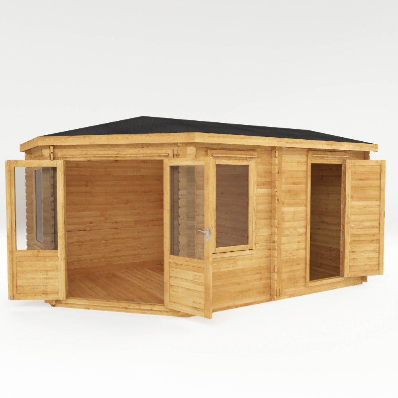 Adley 5m x 3m Dorchester Corner Log Cabin With Side Shed - 28mm | Sheds.co.uk