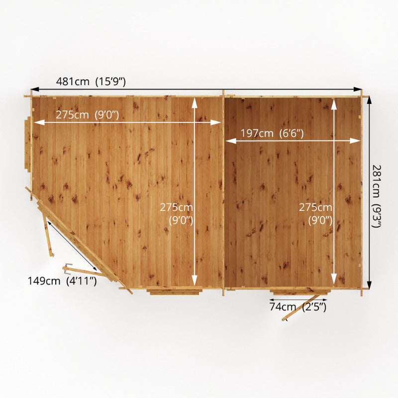Adley 5m x 3m Dorchester Corner Premium Log Cabin With Side Shed - 44mm | Sheds.co.uk