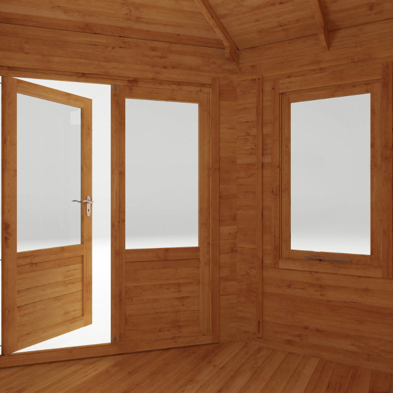 Adley 5m x 3m Dorchester Corner Premium Log Cabin With Side Shed - 44mm | Sheds.co.uk