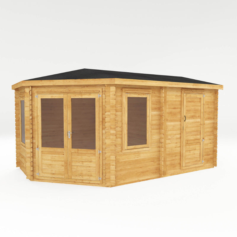 Adley 5m x 3m Dorchester Corner Premium Log Cabin With Side Shed - 44mm | Sheds.co.uk