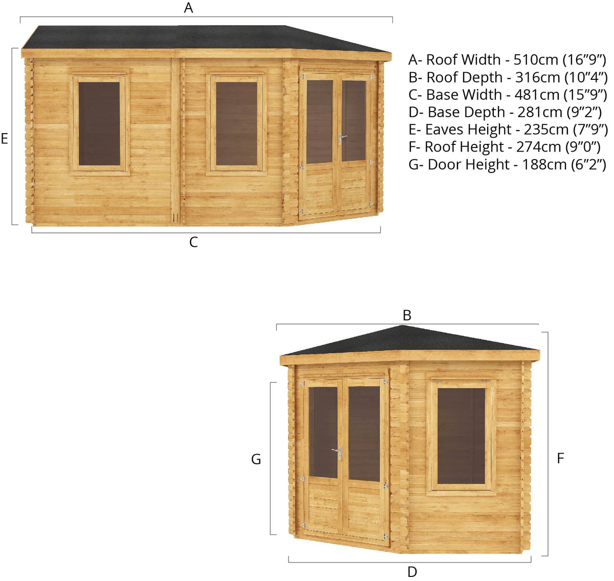 Adley 5m x 3m Dorchester Executive Corner Premium Log Cabin - 44mm | Sheds.co.uk