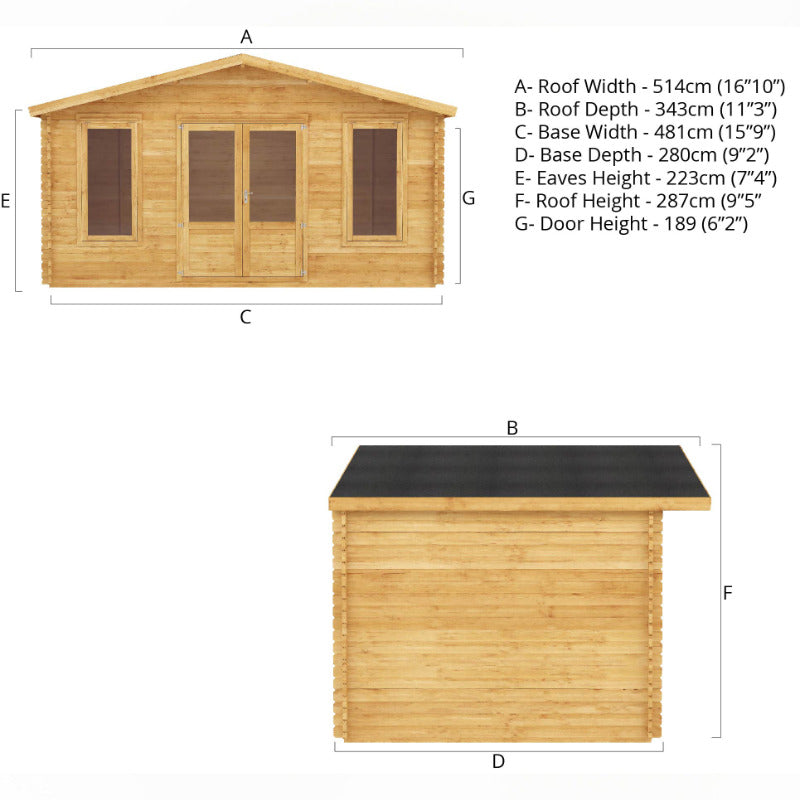 Adley 5m x 3m Lincoln Log Cabin - 28mm