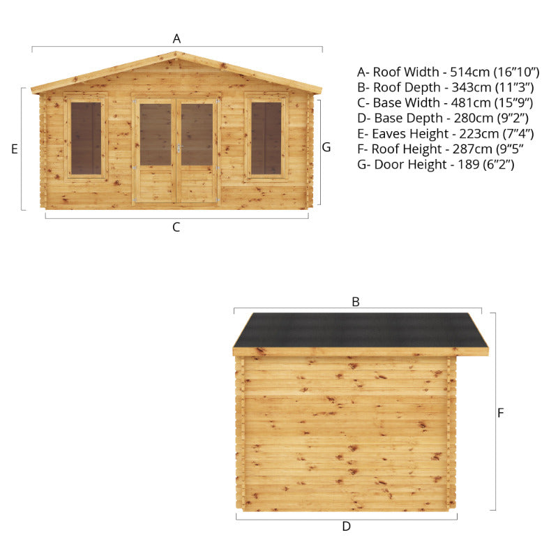 Adley 5m x 3m Lincoln Premium Log Cabin - 44mm