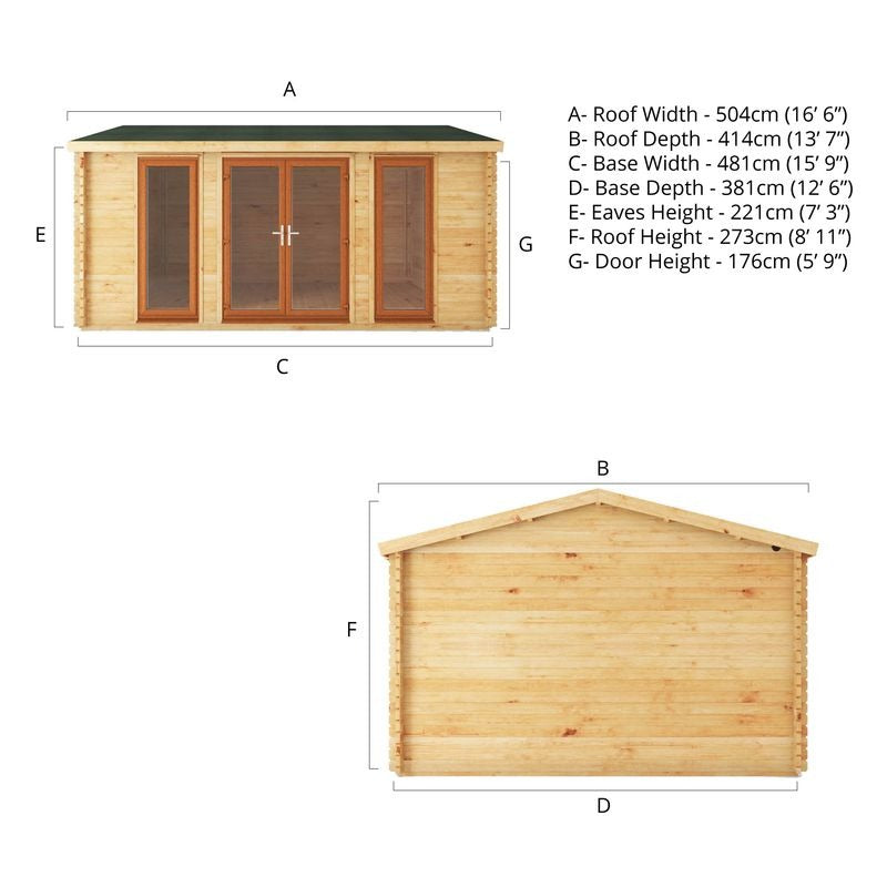 Adley 5m x 4m Bravo Home Office Log Cabin - 44mm