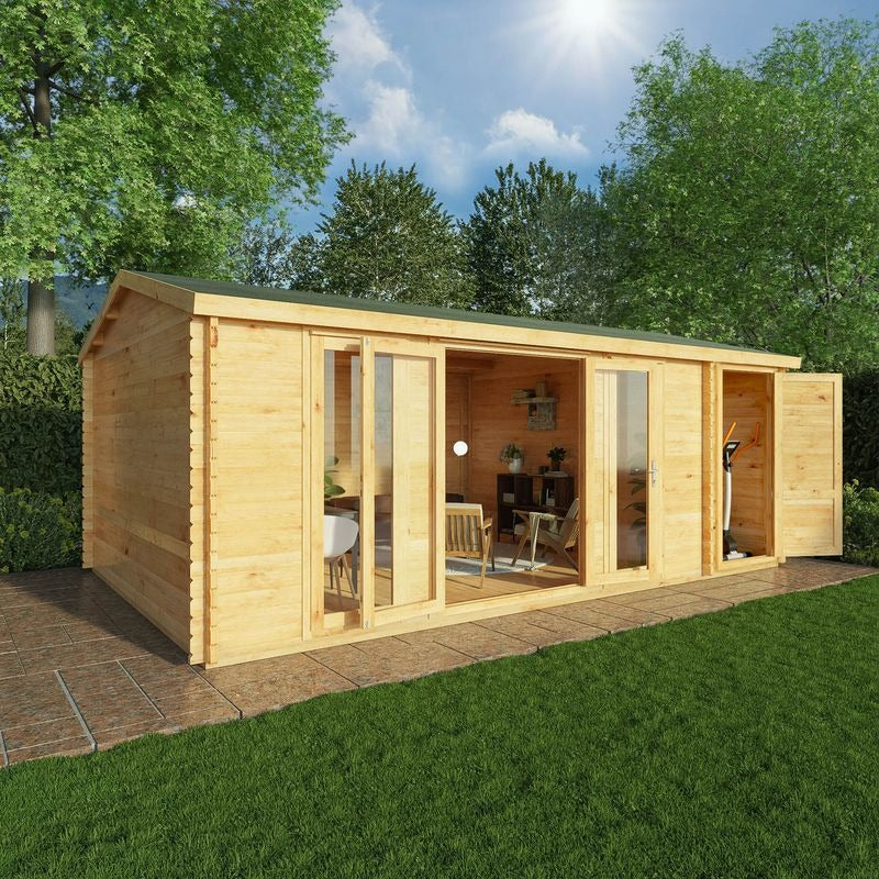 Adley 6.1m x 4m Bravo Home Office Log Cabin With Side Shed - 44mm | Sheds.co.uk