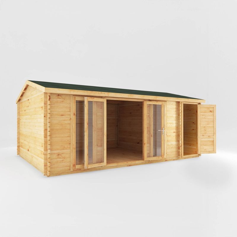 Adley 6.1m x 4m Bravo Home Office Log Cabin With Side Shed - 44mm | Sheds.co.uk