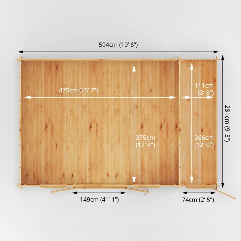 Adley 6.1m x 4m Bravo Home Office Log Cabin With Side Shed - 44mm | Sheds.co.uk