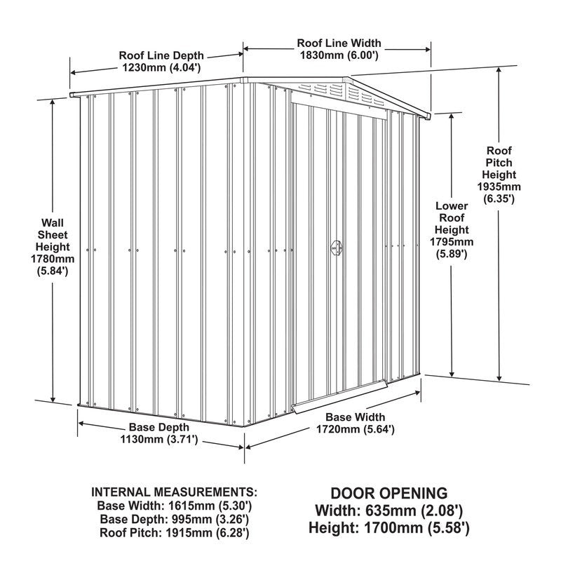 Adley 6' x 4' Apex Metal Shed - Grey