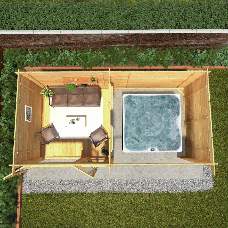 Adley 6m x 3m Alpha Log Cabin With Outdoor Area- 28mm | Sheds.co.uk