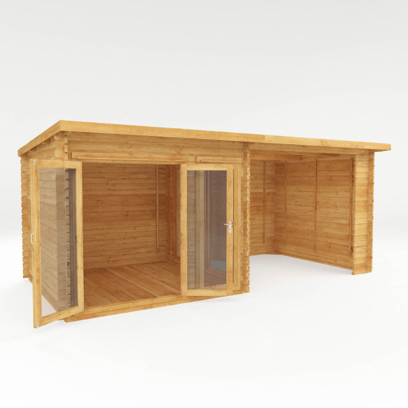 Adley 6m x 3m Alpha Log Cabin With Outdoor Area- 28mm | Sheds.co.uk