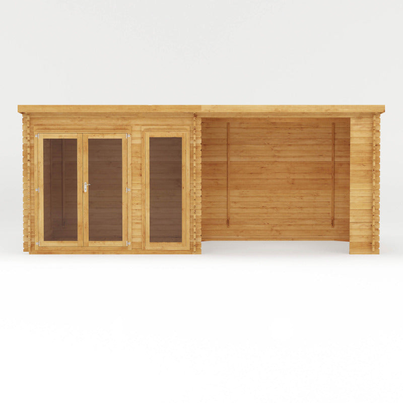 Adley 6m x 3m Alpha Log Cabin With Outdoor Area- 28mm | Sheds.co.uk