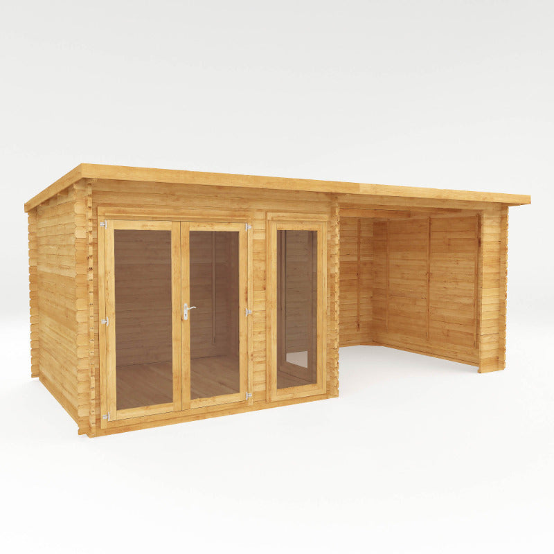 Adley 6m x 3m Alpha Log Cabin With Outdoor Area- 28mm | Sheds.co.uk