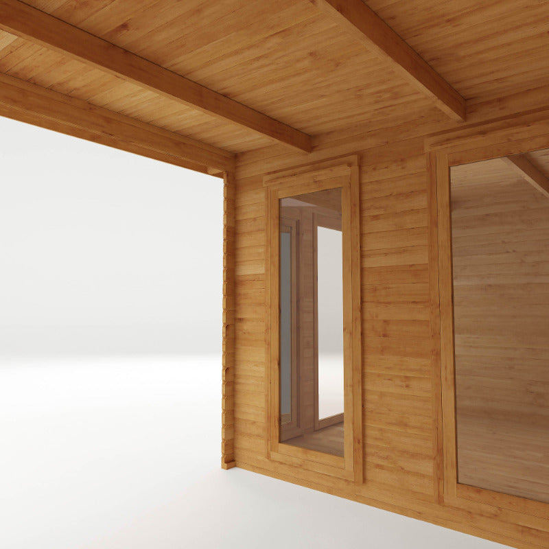Adley 6m x 3m Alpha Log Cabin With Outdoor Area- 28mm | Sheds.co.uk