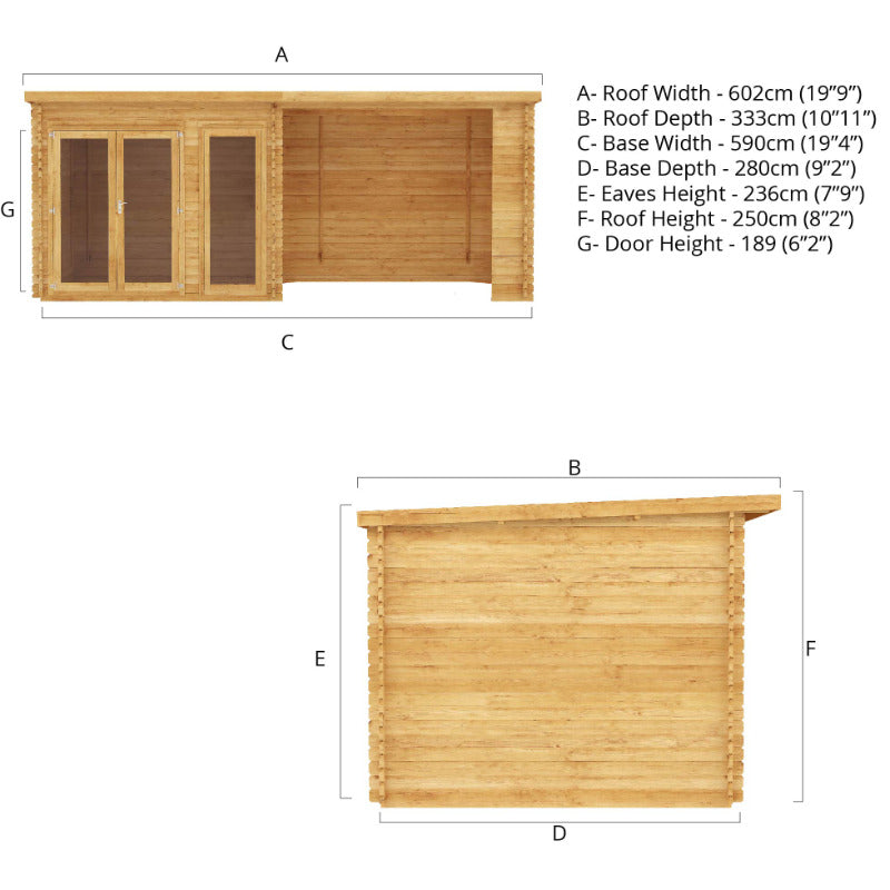 Adley 6m x 3m Alpha Log Cabin With Outdoor Area- 28mm