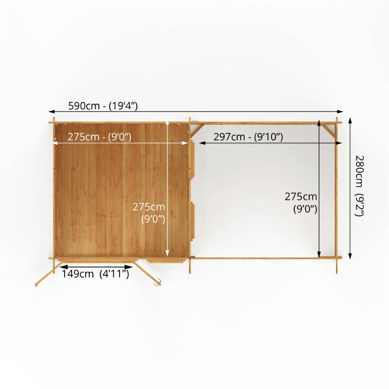 Adley 6m x 3m Alpha Log Cabin With Outdoor Area- 28mm | Sheds.co.uk