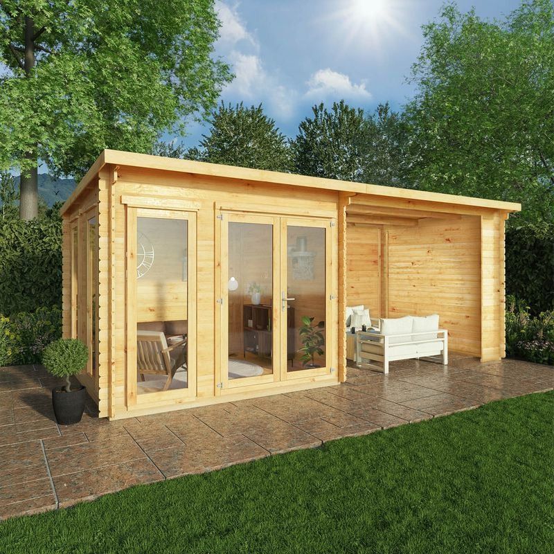 Adley 6m x 3m Alpha Pent Log Cabin With Patio Area - 44mm