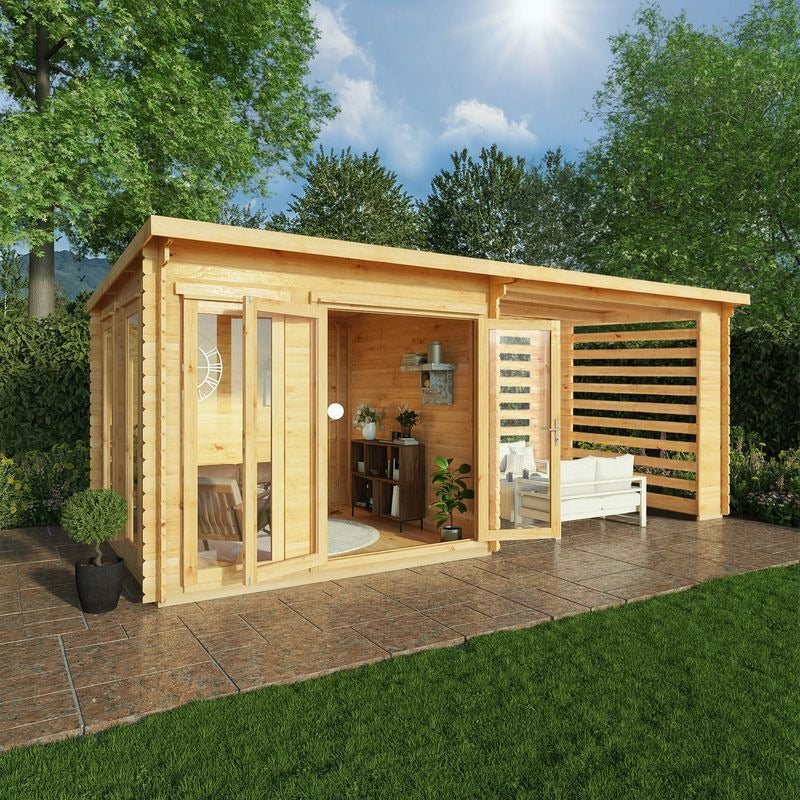 Adley 6m x 3m Alpha Pent Log Cabin With Slatted Area - 44mm | Sheds.co.uk