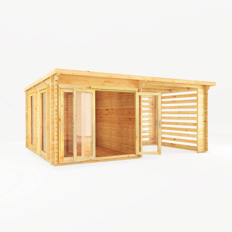 Adley 6m x 3m Alpha Pent Log Cabin With Slatted Area - 44mm | Sheds.co.uk