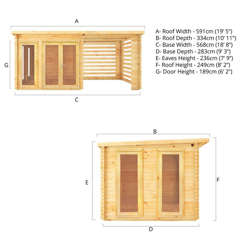 Adley 6m x 3m Alpha Pent Log Cabin With Slatted Area - 44mm | Sheds.co.uk