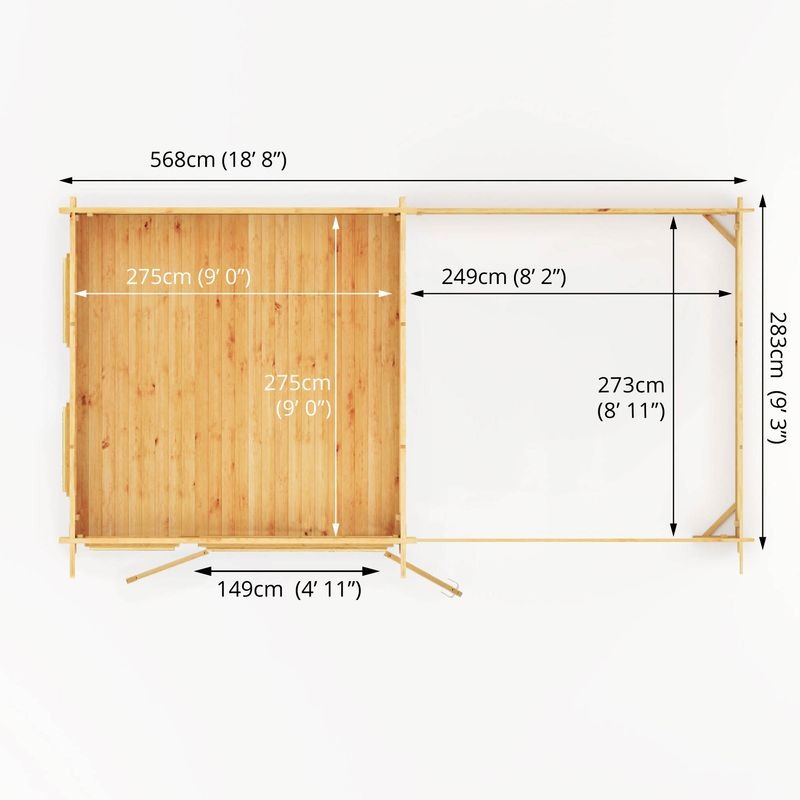 Adley 6m x 3m Alpha Pent Log Cabin With Slatted Area - 44mm | Sheds.co.uk
