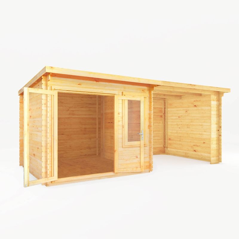 Adley 6m x 3m Quebec Pent Log Cabin With Patio Area - 28mm | Sheds.co.uk