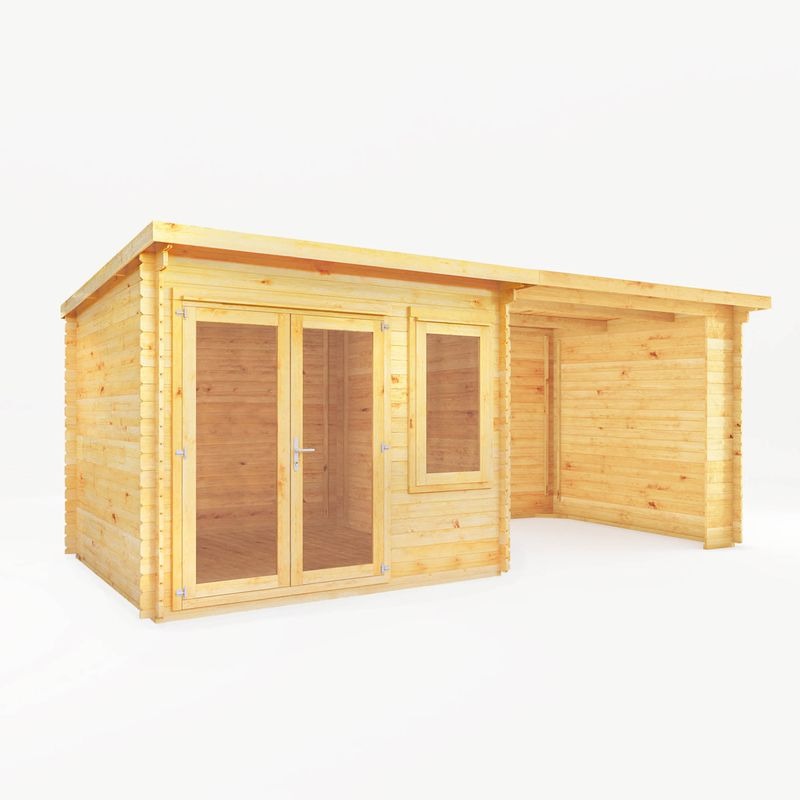 Adley 6m x 3m Quebec Pent Log Cabin With Patio Area - 28mm | Sheds.co.uk
