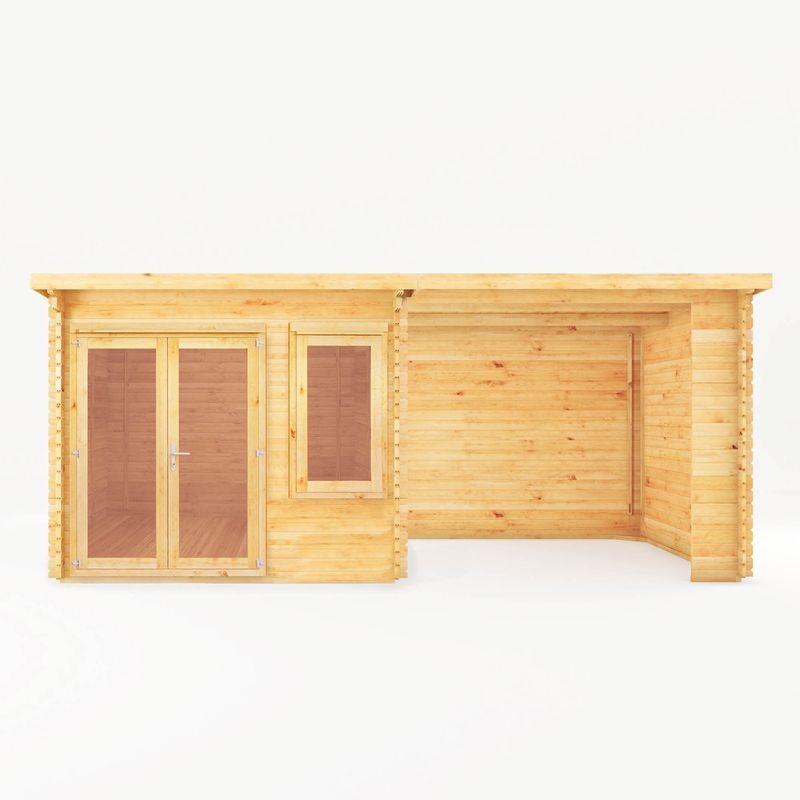 Adley 6m x 3m Quebec Pent Log Cabin With Patio Area - 28mm | Sheds.co.uk