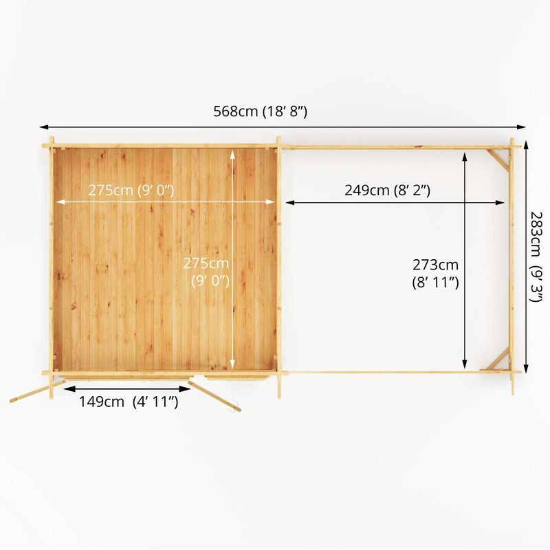Adley 6m x 3m Quebec Pent Log Cabin With Patio Area - 28mm | Sheds.co.uk