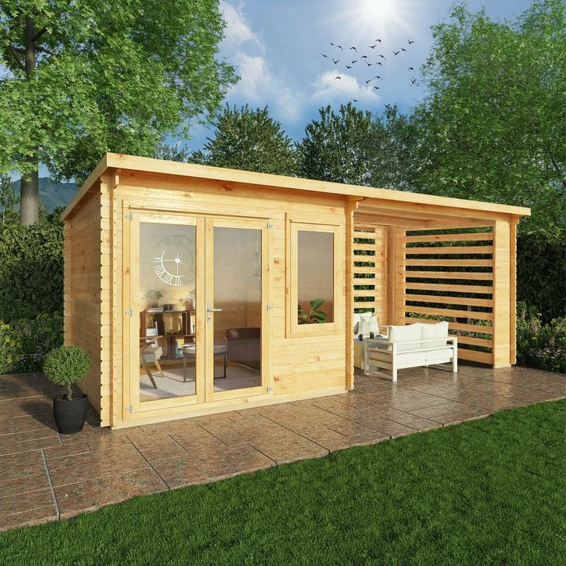 6m x 3m Quebec Pent Log Cabin Slatted Area 28mm