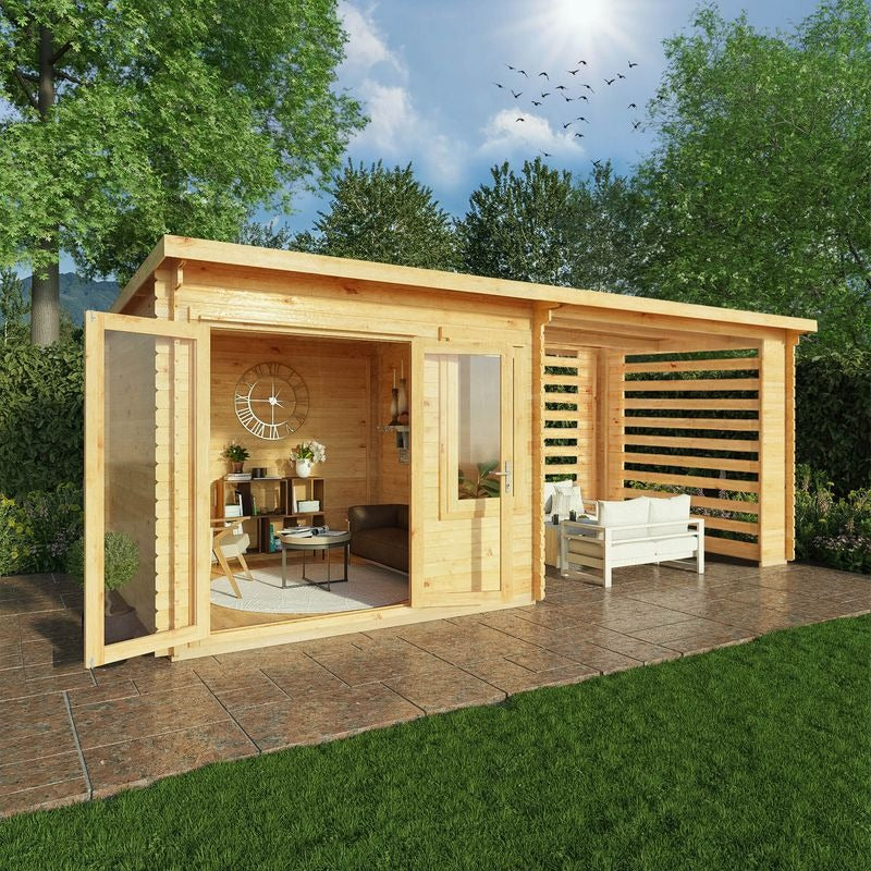 Adley 6m x 3m Quebec Pent Log Cabin With Slatted Area - 28mm | Sheds.co.uk