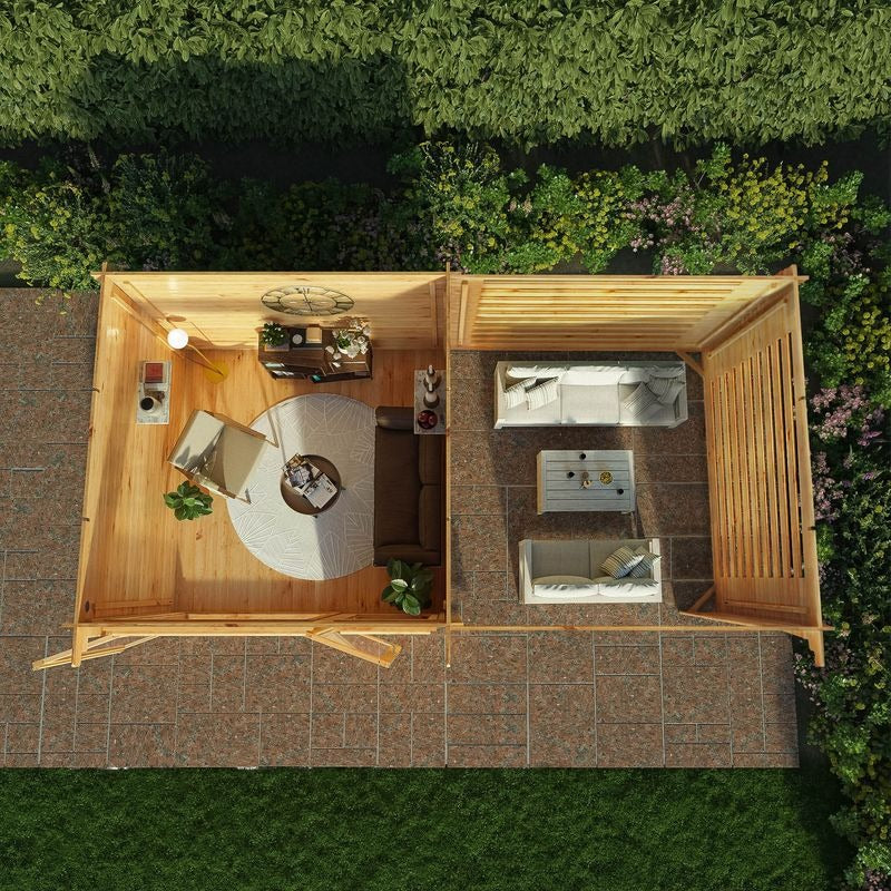 Adley 6m x 3m Quebec Pent Log Cabin With Slatted Area - 28mm | Sheds.co.uk