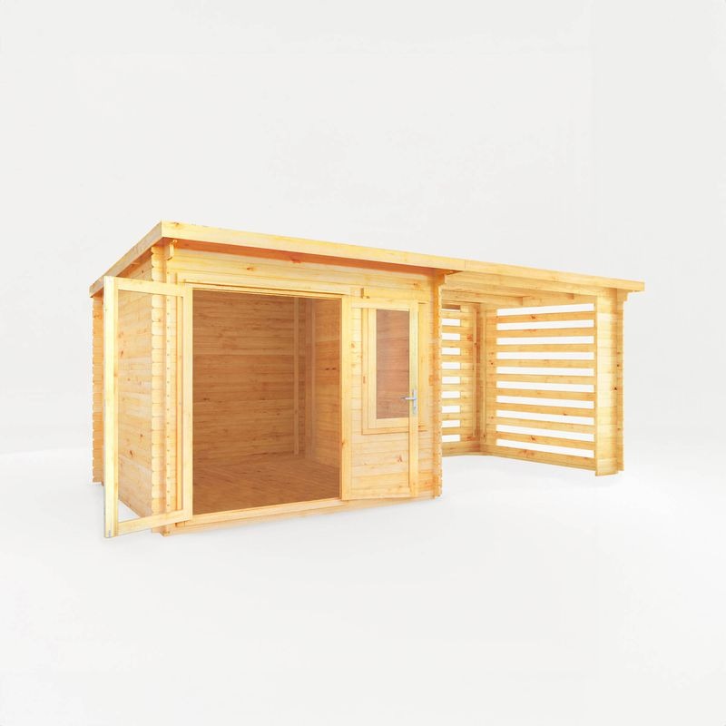 Adley 6m x 3m Quebec Pent Log Cabin With Slatted Area - 28mm | Sheds.co.uk