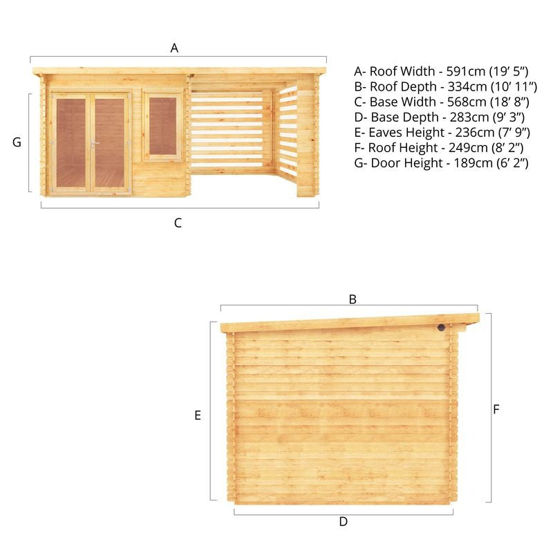 Adley 6m x 3m Quebec Pent Log Cabin With Slatted Area - 28mm