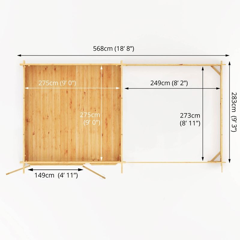 Adley 6m x 3m Quebec Pent Log Cabin With Slatted Area - 28mm | Sheds.co.uk